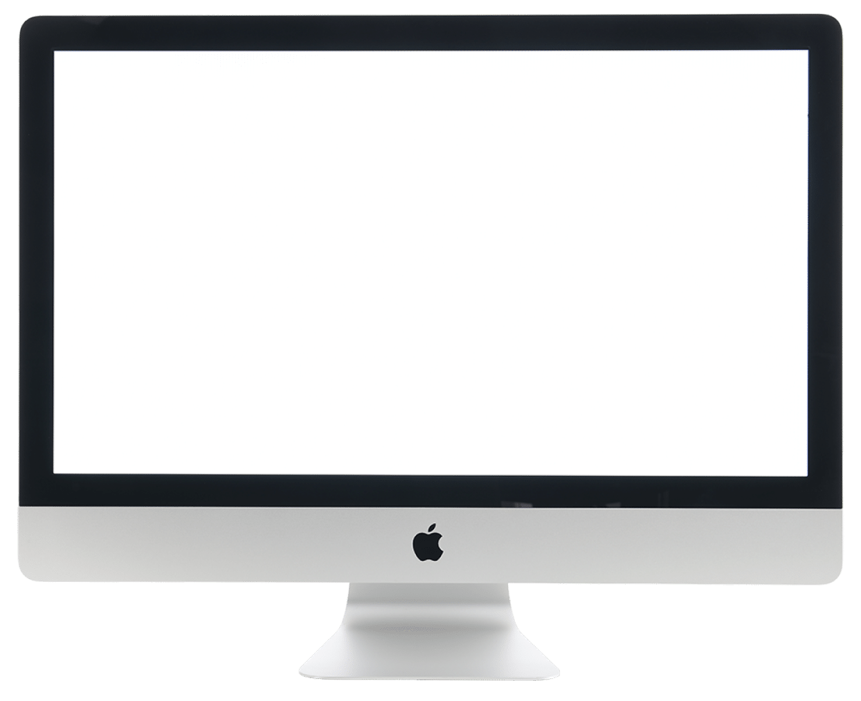 ?stanbul, Turkey - July 22, 2014 : Apple iMac 27 inch desktop computer displaying blank white screen on a white background. iMac produced by Apple Inc.