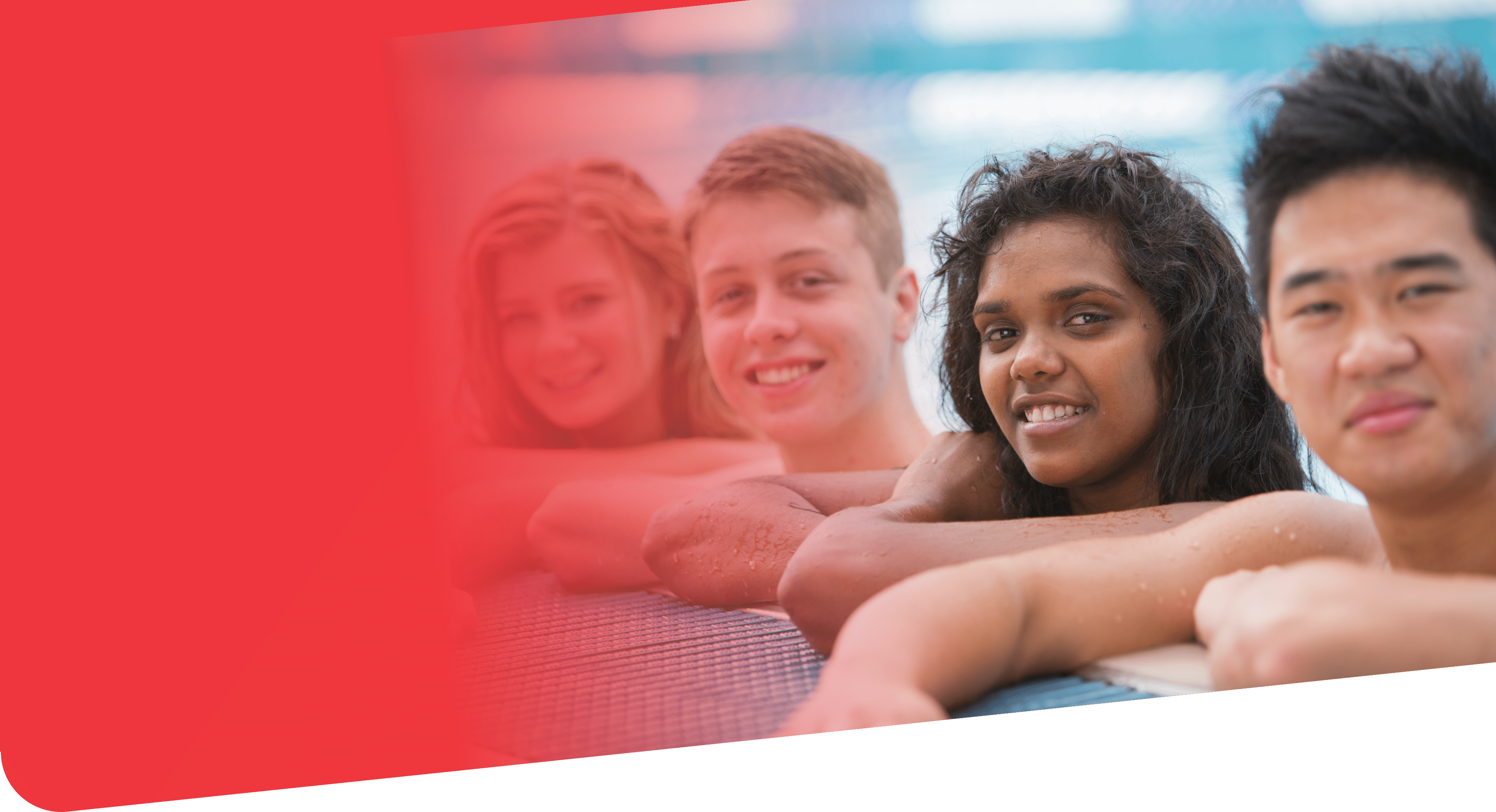 Happy mixed race group of young adults at a swimming pool